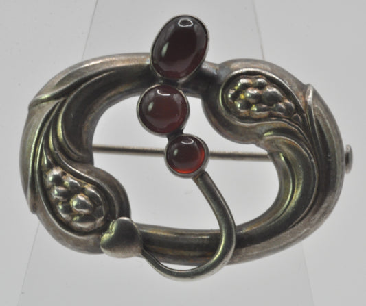 Vintage Georg Jensen 77 Sterling Silver Carnelian Brooch - Rare 1930s WWII Mark