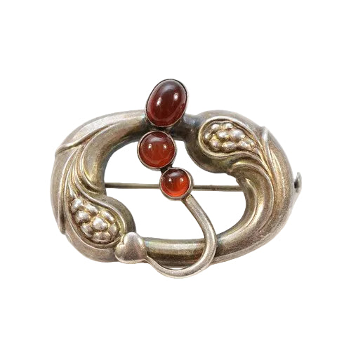 Vintage Georg Jensen 77 Sterling Silver Carnelian Brooch - Rare 1930s WWII Mark